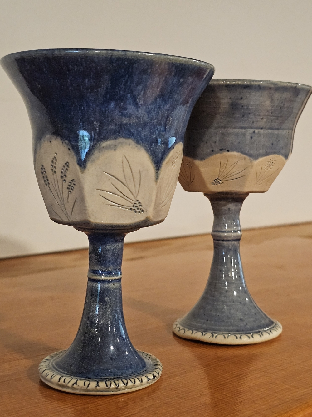Handcrafted Blue Ceramic Goblet-Style Planters (Pair)